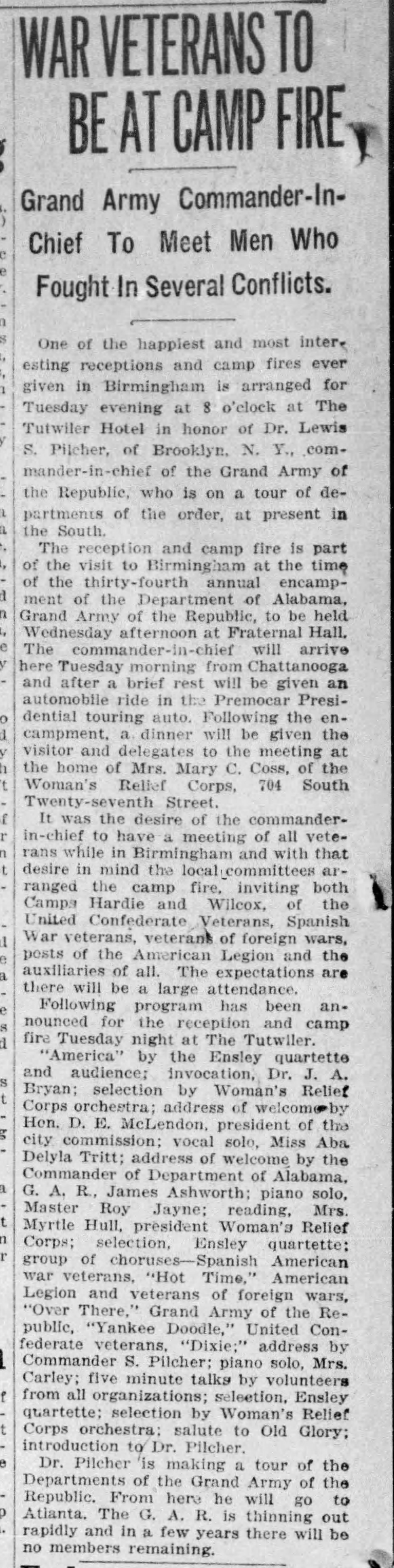 War Veterans To Be At Camp Fire